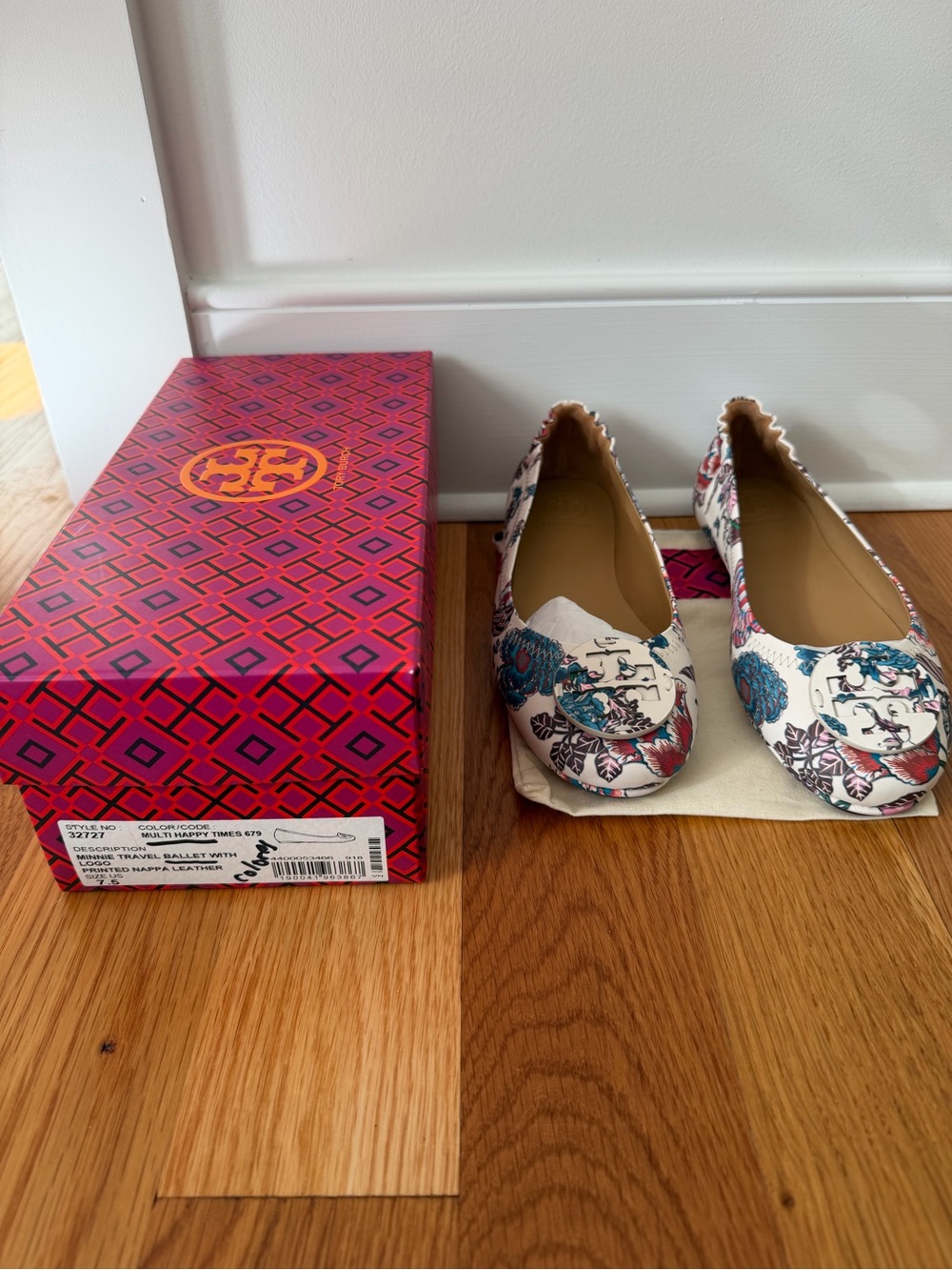 Tory Burch Printed Leather Ballet Flats in Cream Floral